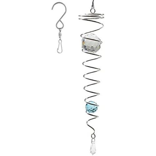 UOUDIO Gazing Ball Spiral Tail Wind Spinner StabilizeGr，Indoor Outdoor Decoration Stainless Steel Crystal Glass Ball with Hanging Swivel Hook 13