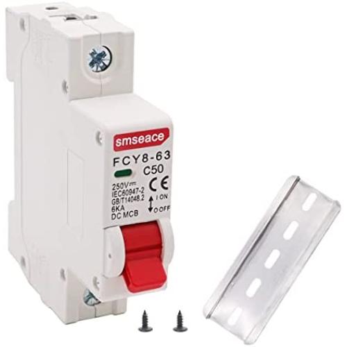 smseace DC Miniature Circuit Breaker, 50A 1P 250V Low Voltage DIN Rail Mounted Miniature Air Circuit Breaker, Suitable for Solar Panels Grid System.FCY8-63-C50-1P