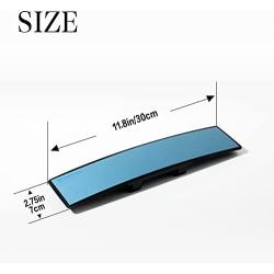 VARGTR 12 Inch Wide Angle Rear View Mirror,Universal Car Interior Rearview Mirror Clip On Panoramic Rearview Mirror Wide Angle Convex, Flat Easy Clip On Car Rearview Mirror (Blue anti-glare)