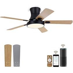 AvatarControls Smart 50 inch Ceiling Fans Indoor with Light Remote Works with Alexa Google Voice, APP and Remote Control for Bedroom, 6 Speeds Reversible DC Motor, 1800LM LED Kit, 5 Wooden Blades