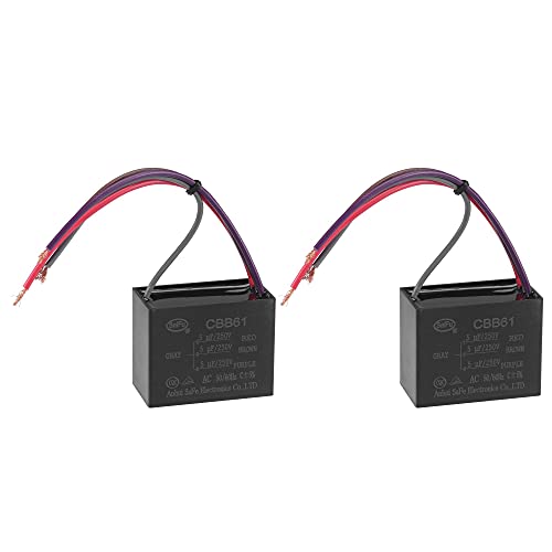 uxcell Ceiling Fan Capacitor CBB61 5/5/5uF 250V AC 4 Wires Metallized Polypropylene Film Capacitor 48x38x26mm for Electric Fan Pump Motor Generator 2Pcs