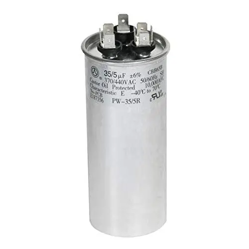 PowerWell 35 + 5 MFD uf 370 VAC or 440 Volt Dual Run Round Capacitor PW-35/5/R for Condenser Straight Cool or Heat Pump Air Conditioner 35/5 Micro Farad – Guaranteed to Last 5 Years