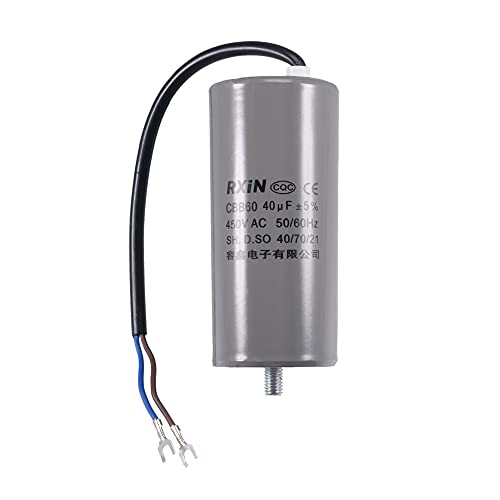 uxcell CBB60 Run Capacitor 40uF 450V AC 2 Wires 50/60Hz Cylinder 110x50mm with Terminal, M8 Fixing Stud for Air Compressor Water Pump Motor