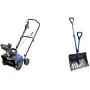 Snow Joe SJ615E Electric Single Stage Snow Thrower | 15-Inch | 11 Amp Motor,Black & SJ-SHLV01 18-in Strain-Reducing Snow Shovel w/Spring Assisted Handle, Blue