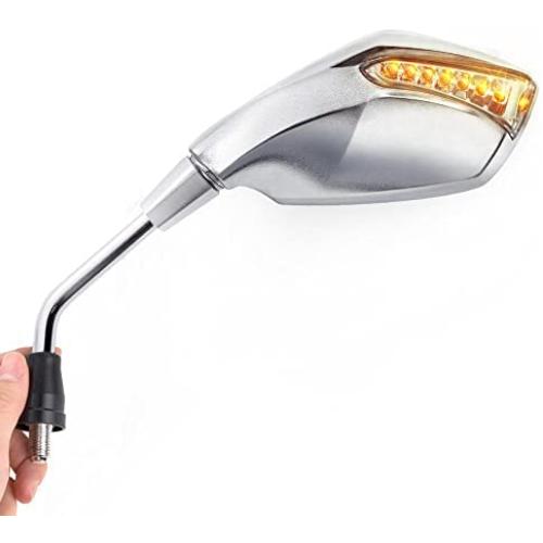 KiWAV Magazi Fist Chrome Motorcycle Mirrors with Oi Flash Controller 16 Flash Mode compatible for BMW