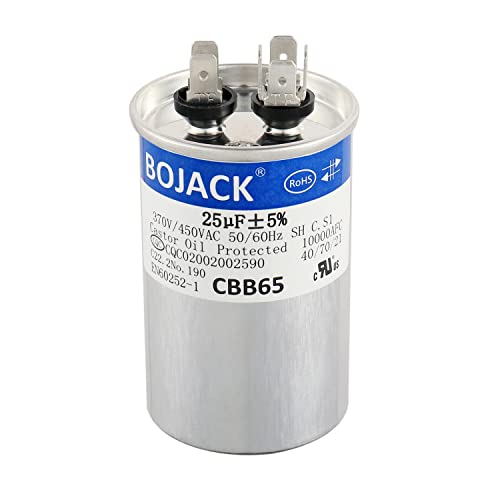BOJACK 25 uf 370V 450V AC CBB65 Motor and Fan Starting Round Capacitor 25 MFD 10000AFC BOJACK 25 uf 370V 450V AC CBB65 Motor and Fan Starting Round Capacitor 25 MFD 10000AFC
