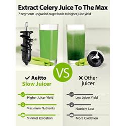 Slow Juicer,Aeitto Celery Juicer Machines,Masticating Juicer,Cold Press Juicer, Juice Extractor with 2-Speed Modes,Reverse Function & Quiet Motor for Vegetables And Fruits,Easy to Clean with Brush