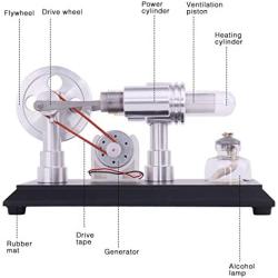 Yamix Double-Cylinder DIY Stirling Engine Motor Model External Combustion Engine Educational Toy Electricity Generator