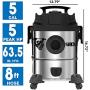 BIDZ 5 Gallon, Powerful 5 Peak HP Motor, 63.5 Water Lift Suction Power, Heavy-Duty Stainless Steel Semi- Commercial Shop Vacuum System, Commercial Grade 8FT Hose