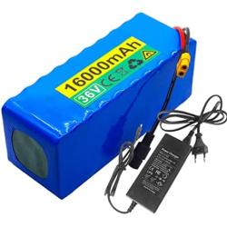 Jieoto E-Bike Lithium Battery 36V 16Ah 10S 5P Lithium-ion Battery Pack for 200W 250W 350W 500W Motor with 42V Charger Fit for Electric Street Bike Tricycles Electric Scooter