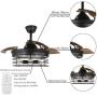 36 Industrial Retractable Ceiling Fan, ceiling fan with retractable blades, remote control, 3 speed, silent motor, Black (Bulb Not Included)