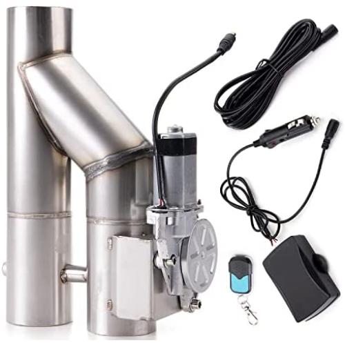 RJSPHH Stainless steel 2.5 inch Electric Exhaust Cutout Motor E-cut Valve Kit Dual Flaps Type , Y Pipe 1 pcs with One Controller Remote Kit