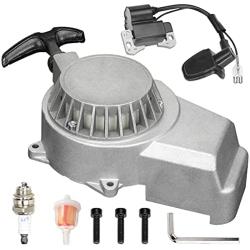 FVRITO Alloy Easy Pull Recoil Start Starter Spark Plug Ignition Coil for 2 Stroke 47cc 49cc 50cc SYX Taotao Coolster SSR Chinese ATV Quad 4 Wheeler Go kart Pit Dirt Mini Pocket Bike Motor Silver