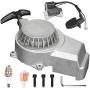 FVRITO Alloy Easy Pull Recoil Start Starter Spark Plug Ignition Coil for 2 Stroke 47cc 49cc 50cc SYX Taotao Coolster SSR Chinese ATV Quad 4 Wheeler Go kart Pit Dirt Mini Pocket Bike Motor Silver