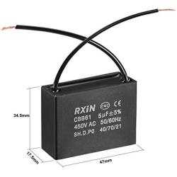uxcell Ceiling Fan Capacitor CBB61 5uF 450V AC 2 Wires Metalized Polypropylene Film Capacitors 47x17.5x34.5mm for Water Pump Motor Generator, Pack of 2