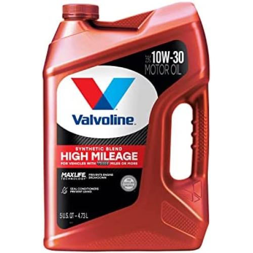 Valvoline High Mileage with MaxLife Technology SAE 10W-30 Synthetic Blend Motor Oil 5 QT (Packaging May Vary)