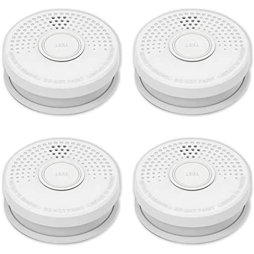 LSHOME 4 Pack Smoke Detector Fire Alarms 9V Battery Operated Photoelectric Smoke Alarms Easy Install Light Sound Warning, Test Button,9V Battery Included Fire Safety Home Hotel(910C-4) (GS528A)