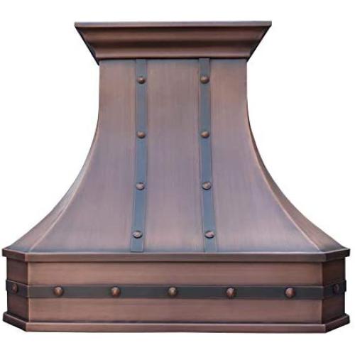 SINDA Light Hammered-Antique Copper Hand-Crafted Copper Kitchen Vent Hood, High-Quality Stainless Steel Hood Vent, 30