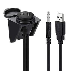 USB Mounting Cable, GOSYSONG USB 2.0 + 3.5mm AUX Car USB Mount Flush Cable, Waterproof Mount Cable 3ft–USB Extension Flush, Dash Panel Mount Cable for Car, Boat,Truck,Motorcycle and More