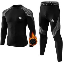 MEETWEE Thermal Underwear for Men, Fleece Lined Base Layer Set Cold Weather HeatGear Top & Long Johns for Skiing Motorcycle