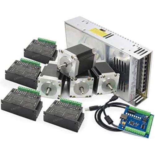 RATTMMOTOR 4 Axis USB Mach3 CNC Controller Kit Nema23 Stepper Motor Single Shaft 76mm 270Oz-in 3A 1.8Nm+CNC Motion Control Board Signal Output 0-10V+TB6600 Driver 4A+350W 24V DC Switch Power Supply