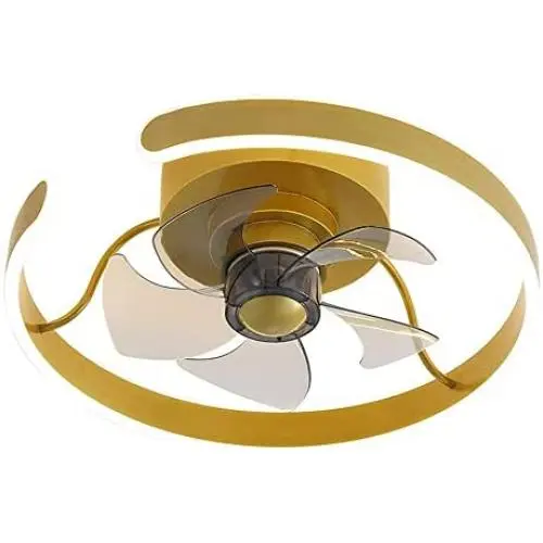 Ceiling Fan with Light and Remote Control, Modern Fan Light with 3 Invisible Fan Blades, Noiseless Reversible DC Motor for Bedroom/Living Room/Study/Kitchen/Porch (Gold)