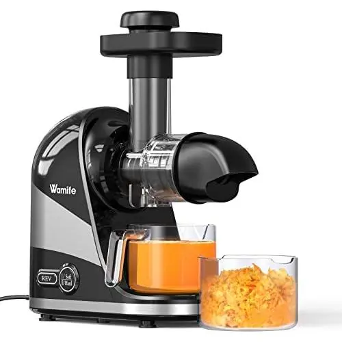 Wamife Slow Masticating Juicer Machine, Cold Press Juicer Extractor, 2 Modes & Reverse Function for High Nutrient Fruit & Vegetable Juice, Quiet Motor, with Cup & Brush(Black)