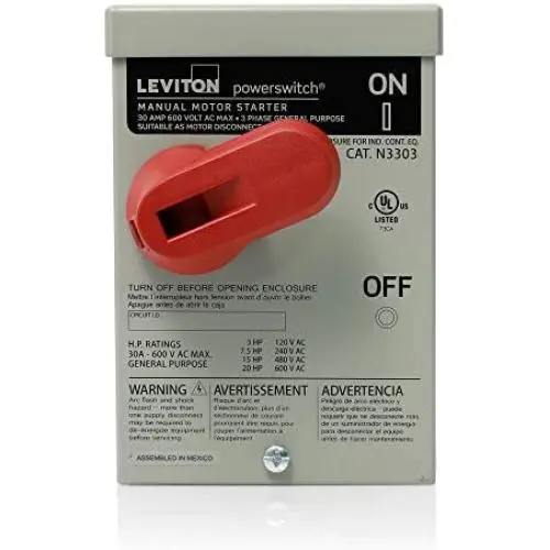 Leviton N3303-DS 30 Amp, 600 Volt, Toggle In Type 3R Enclosure Three-Pole, Industrial Grade, Grounded To Enclosure, Gray Leviton N3303-DS 30 Amp, 600 Volt, Toggle In Type 3R Enclosure Three-Pole, Industrial Grade, Grounded To Enclosure, Gray