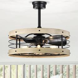 Zulu 25 Inch Cage Imitation Wood Grain Fandelier with Remote
