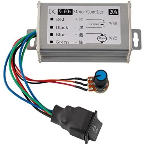 BOJACK Motor Speed Controller 9V-60V 12V 24V 36V 48V 60V Brush Motor Driver Controls Module Motor Pulse Width Modulator Regulator 20A 1200W PWM Monitor Dimmer Governor with Switch Knob