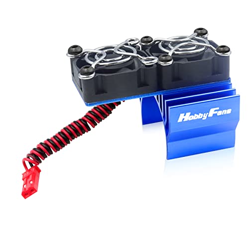 Hobby Fans RC Motor Heatsink with Double Cooling Fans 5V Aluminum Heat Sink Fit 540 550 3650 F540 Size Brushless Motor Engine Motor Heatsink for 1/10 RC Car Truck Buggy Crawler