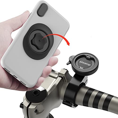 Bike Phone Mount,Bicycle Cellphone Holder with Universal Adapter, Out Front Motorcycle Handlebar Mount for Mountain Bike,Scooter,Electric,MTB and Road Bike-Compatible with iPhone/Samsung/Google-Black