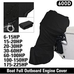 WFLNHB Outboard Motor Cover Black Heavy Duty 600D Oxford Waterproof Fabric Motor Hood Outboard Engine Covers with Windproof Strap Fits up to 6-225 HP