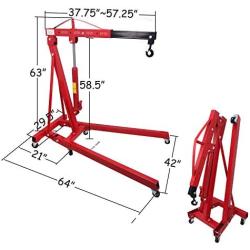 HTTMT- 2 TON Red 4400lb Heavy Duty Engine Motor Hoist Cherry Picker Shop Crane Lift Portable Crane Hydraulic Picker With hooks [P/N: ET-CAR-FIX005-2T-RED]