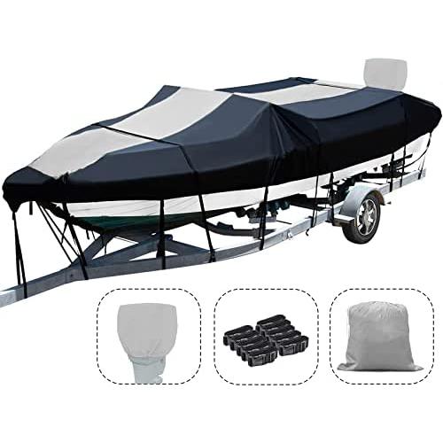 Autolion Trailerable Boat Cover 600D Heavy Duty Waterproof UV All-Weather with Motor Cover(fits 17-19L 96