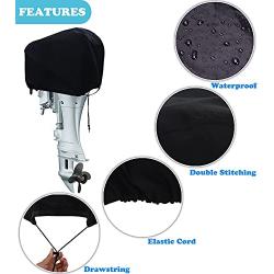 Boat Motor Cover 600D Waterproof Outboard Motor Cover, Boat Engine Cover Universal Size Fits UP-20HP Black 6