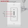 ENERLITES 3 Speed Ceiling Fan Control, 120VAC, 2.5A, Single-Pole, Neutral Wire NOT Required, 17000-F3-W-F, White