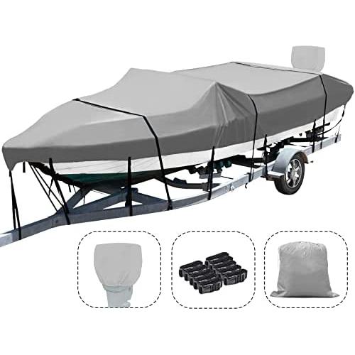 Autolion Trailerable Boat Cover 600D Heavy Duty Waterproof UV All-Weather with Motor Cover(17-19L 96