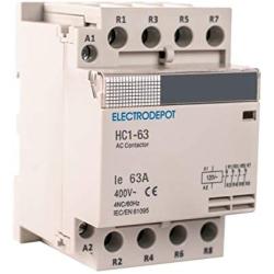 Electrodepot 60 Amp 4 Pole Normally Closed IEC 400V Contactor (Silent Operation) – 110-120VAC Coil, Inductive 30A, Resistive 60A with Mounting Base for DIN Rail