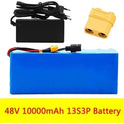 Wnicek 48V 10Ah 13S 3P Lithium-ion Battery Pack 10000mAh Electric Bike Li Battery Fit for 200W 250W 350W 500W 750W 1000W Motor with Charger for Golf Cart Electric Scooter Tricycles