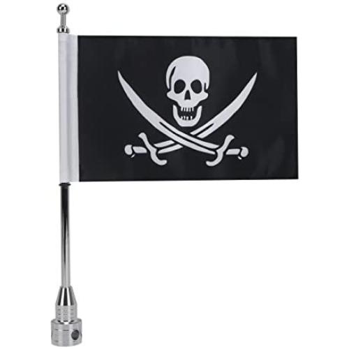 Motorcycle Flagpole Mount with Skull Flag for Harley Davidson Honda Goldwing CB VTX CBR Yamaha - Fits 1/2