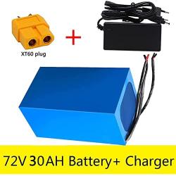 Wnicek 72V 20Ah 30Ah 40Ah E-Bike Battery Pack Rechargeable Lithium Battery with Charger Fit for 2300W/ 2000W/ 1800W/ 1500W/ 1200W/ 1000W Electric Motorcycle Mopeds Electric Scooter