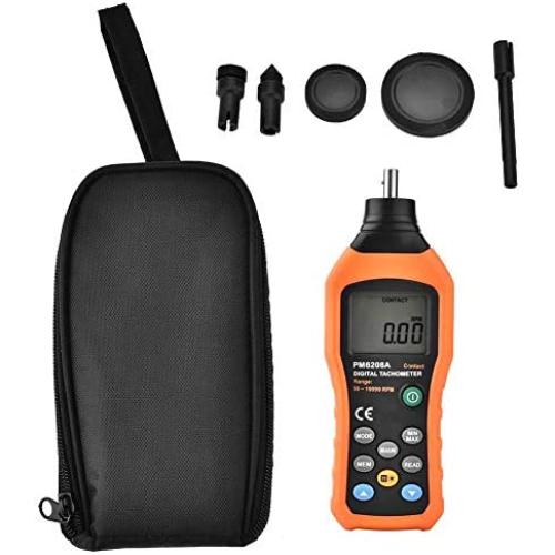 Digital Tachometer Motor Tachometer Gauge PEAKMETER PM6208A Contact Type Tachometer RPM Motor Speed Gauge Tester Meter Data Hold Display Back Light 50-19999RPM