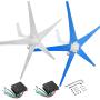 Dyna-Living 2pcs 500W 12V Wind Turbine Generator Blue and White 5 Blades Wind Turbine Motor with Charge Controller for Home Marine Industrial Energy (Not Included Mast)