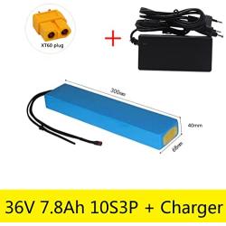 Wnicek 36V 7800mAh E-Bike Lithium-ion Battery 7.8AH 10S 3P Li-ion Electric Scooter Battery Pack Waterproof PVC Battery with Charger and BMS for 350W 250W 200W Motor