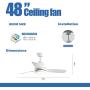 warmiplanet Ceiling Fan with Lights Remote Control, 48-Inch, Pure White, Silent Motor (3-Blades)…