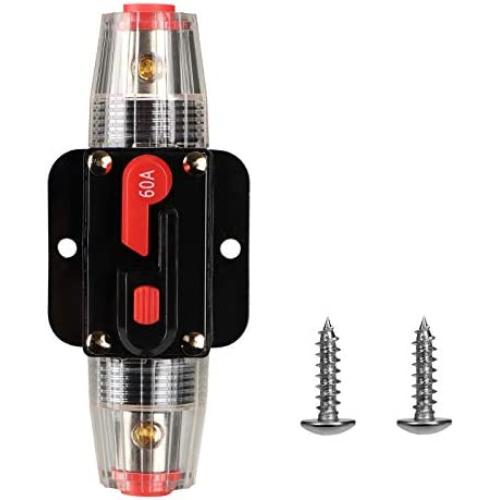 M1A2 Circuit Breaker Switch 60A Waterproof Fuse Inline Holder 3-15 AWG Resettable Fuse Manual Reset 12V-48V DC for Car Audio Sound Amplifier System RV Home Marine Boat Truck