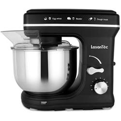 Stand Mixer,6 Speed 4L Tilt-Head Food Mixer LASANTEC 300W Powerful Motor Kitchen Electric Mixer with Dough Hook, Wire Whip & Beater,Stainless Steel Mixing Bowl(Black)