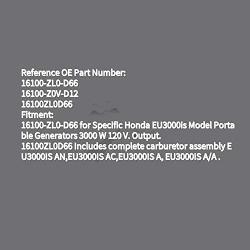 Carburetor Carb Fits Honda EU3000is Model Generator Replace 16100-ZL0-D66 16100ZL0D66 16100-ZL0-D65 16100ZL0D65