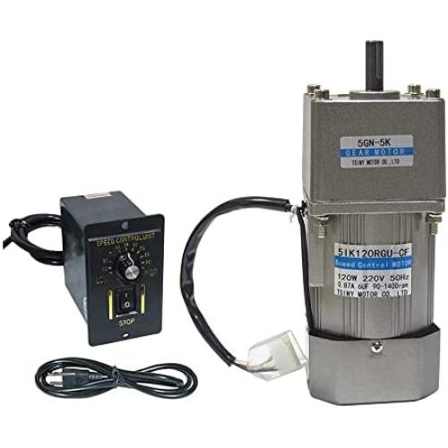 Bemonoc Powerful 120W 220V AC Electric Gear Reducer Motor Output Shaft 15mm Low Speed 15rpm High Torque & AC Speed Controller Kits for Industry